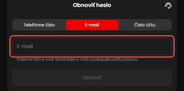 E-mail na obnovenie hesla Zorabet