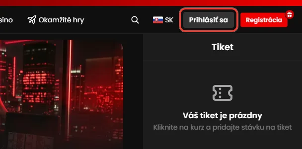 Tlačidlo Prihlásiť sa v hlavičke Zorabet