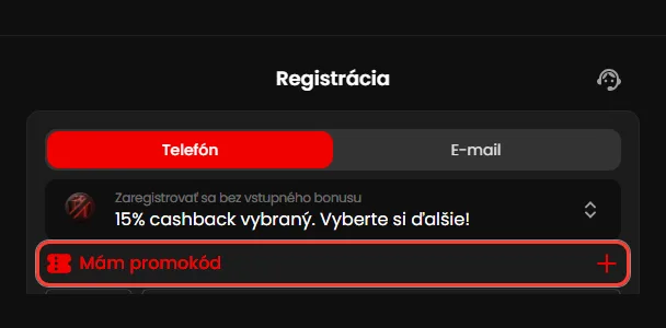 Odkaz Mám promokód vo formulári Zorabet