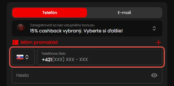 Pole Telefónne číslo s predvoľbou +421, Zorabet registrácia