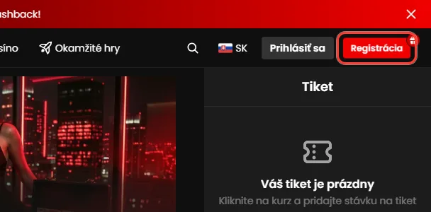 Tlačidlo Registrácia v hlavičke Zorabet