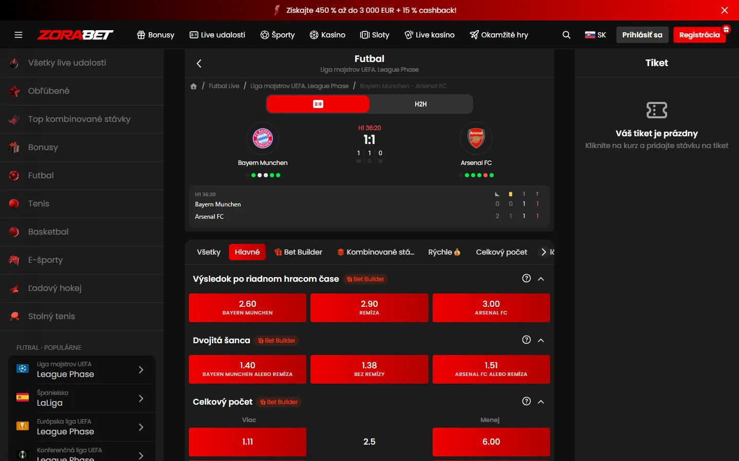 Trhy futbalového zápasu v Zorabet: 1X2, dvojitá šanca, celkový počet